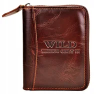 Portfele - Brązowy SKÓRZANY Portfel Męski Zasuwany na SUWAK Pionowy Młodzieżowy WILD ! - miniaturka - grafika 1