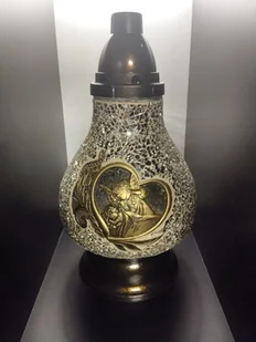 Znicz Lampion Premium Karafa Witraż Dekor Złote Serce Z Aniołkiem - Lampiony i znicze - miniaturka - grafika 1