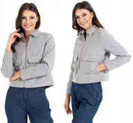 Kurtki damskie - Kurtka damska bomberka z kołnierzem i kieszeniami SZARY MELANŻ MORAJ S - miniaturka - grafika 1