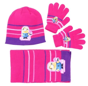 Różowo-fioletowy zestaw: szalik, rękawiczki, czapka MINIONKI - Czapki damskie - miniaturka - grafika 1
