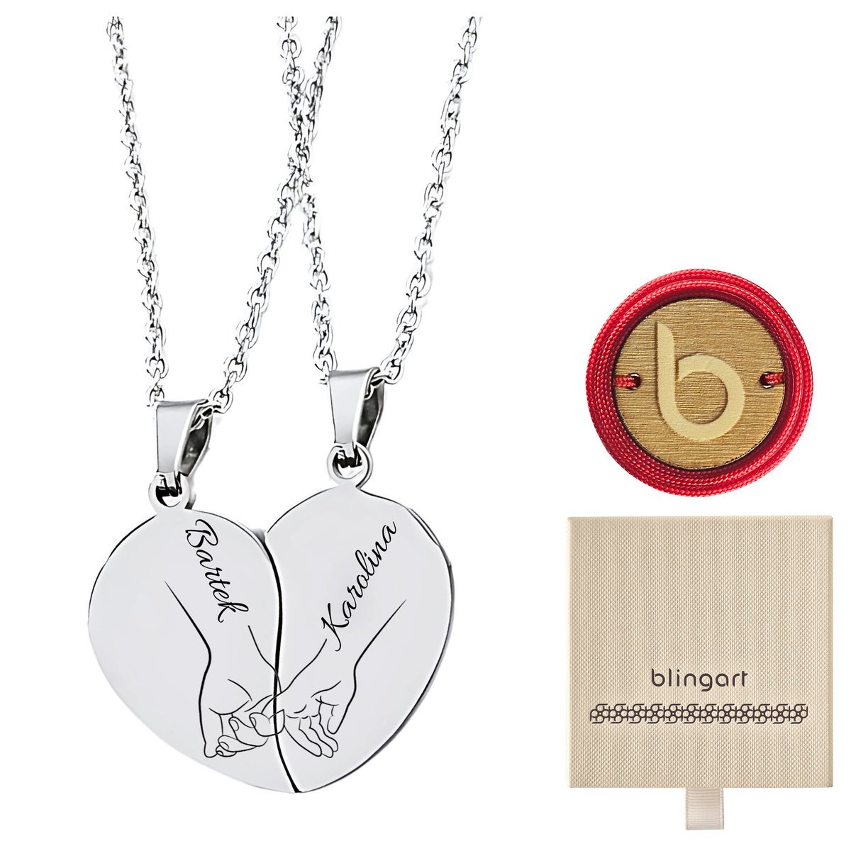 Zestaw naszyjników dla par POŁÓWKI SERCA srebrna s