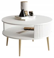 Ławy i stoliki kawowe - Stolik Kawowy Okrągły Moonday Gold Biały/lamele Białe - miniaturka - grafika 1