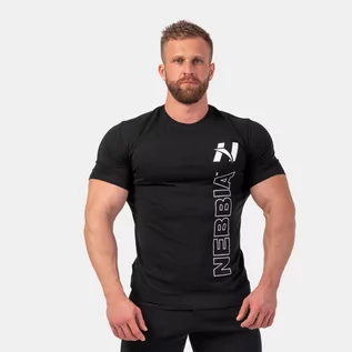 Koszulki sportowe męskie - NEBBIA Męska koszulka Vertical Logo Black XL - grafika 1