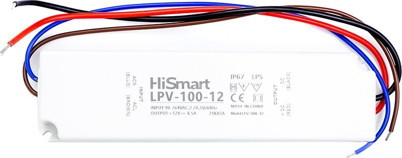 Zasilacz Hismart Maitinimo šaltinis 12V, 8.5A, 100W, IP67 LPV-100-12