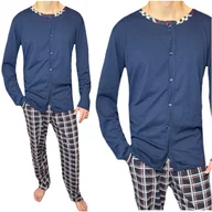 Piżamy damskie - Piżama męska rozpinana długie spodnie w KRATĘ długi rękaw granat 3XL - miniaturka - grafika 1