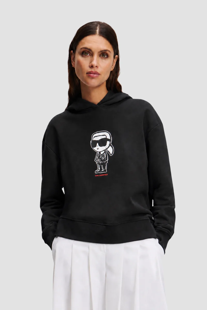 KARL LAGERFELD Czarna damska bluzka z nadrukiem Ikon Sketch Karl XS