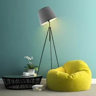 Lampy stojące - METALOWA LAMPA PODŁOGOWA NA 3 NOGACH CZARNA Z SZARYM ABAŻUREM VICTORIA - miniaturka - grafika 1