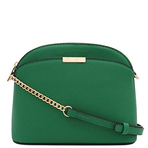 FashionPuzzle Saffiano torba na ramię, mała, w kształcie kopuły, z paskiem łańcuszkowym, zielona (Kelly Green), zielony (Kelly Green), jeden rozmiar