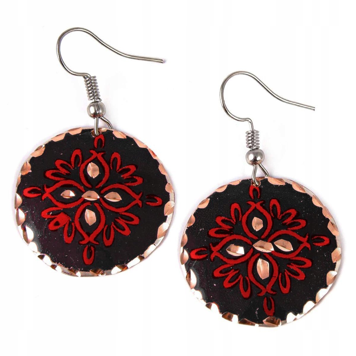 Kolczyki Miedziane Koła Okrągłe Kwiaty Boho Biżuteria Dla Kobiety Piękne