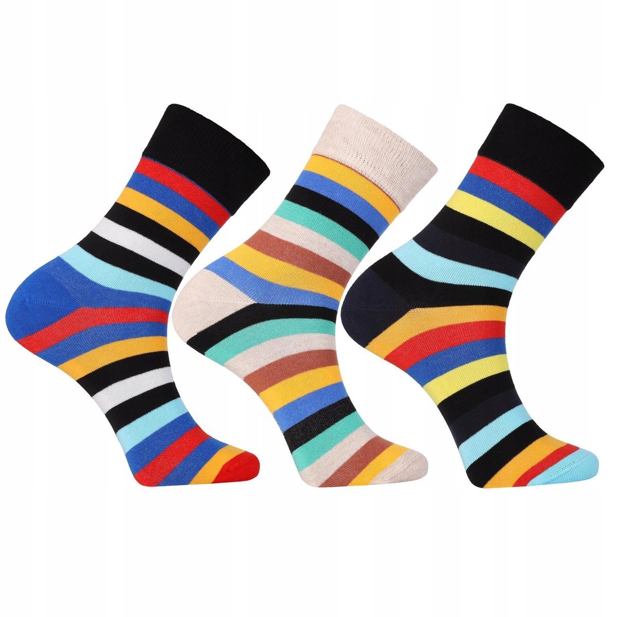 3X SKARPETKI MĘSKIE DŁUGIE BAWEŁNIANE SKARPETY W KOLOROWE PASKI MORAJ 39-42