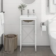 Szafki łazienkowe - Lumarko Stelaż łazienkowy z wbudowaną umywalką, biały, żelazo - miniaturka - grafika 1