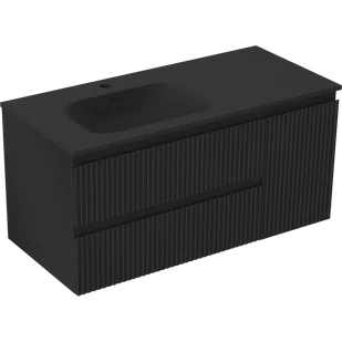 Mexen Rivel szafka łazienkowa 100 cm z umywalką Vela lewą, 2S, 1D, ryflowana, czarna mat - 91A23-10047-3-BBFFF71-W23L71 - Szafki łazienkowe - miniaturka - grafika 1