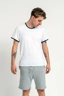 Koszulki męskie - T-shirt męski gładki z czarnym ściągaczem BENJAMIN biały - miniaturka - grafika 1