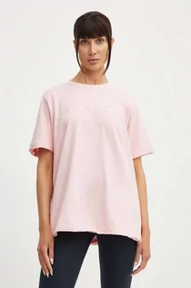 Koszulki sportowe damskie - Guess t-shirt bawełniany ATHENA damski kolor różowy V4GI12 KC641 - grafika 1