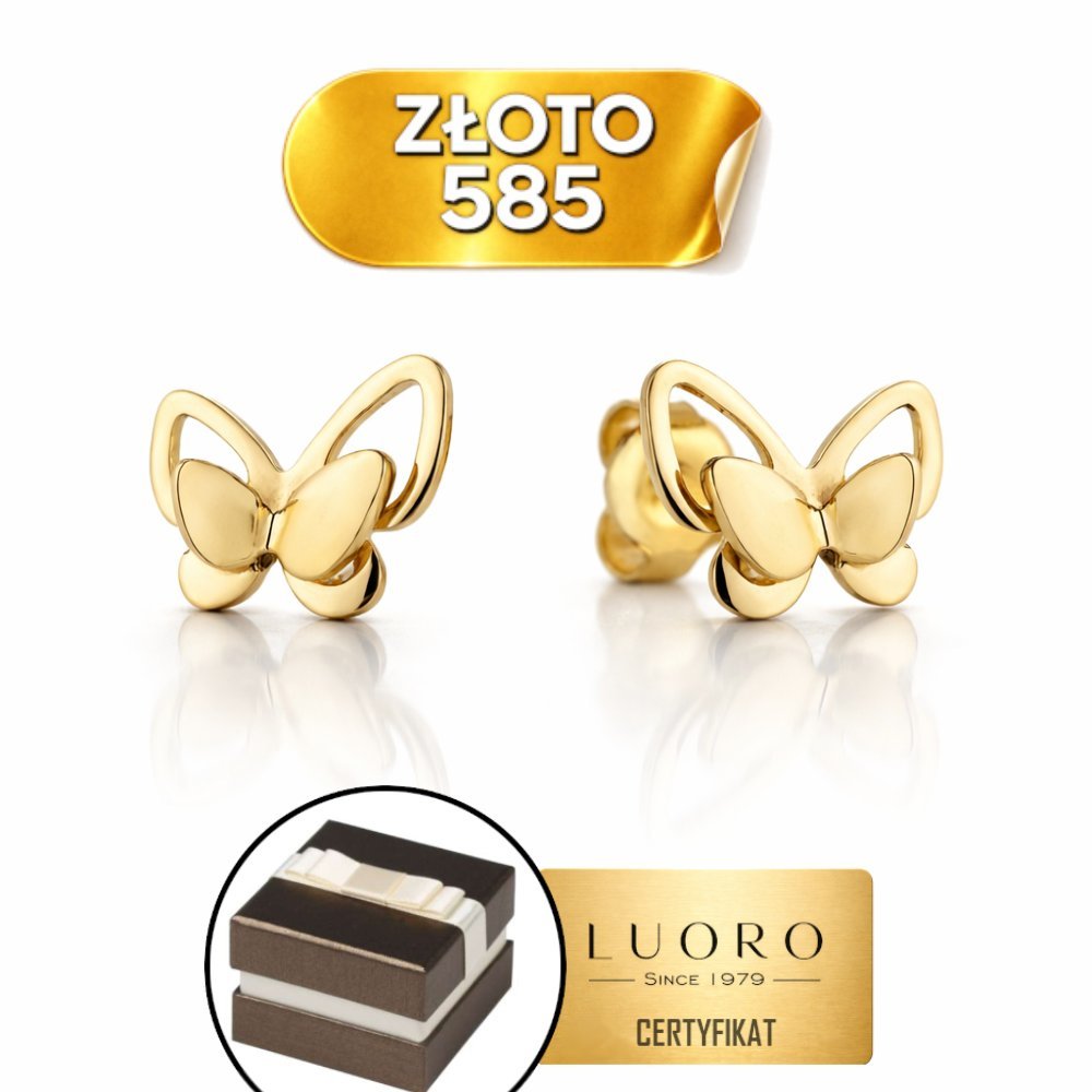 KOLCZYKI ZŁOTE 585 14K MOTYLEK 9X7 MM SZTYFT ELEGANCKIE PREZENT