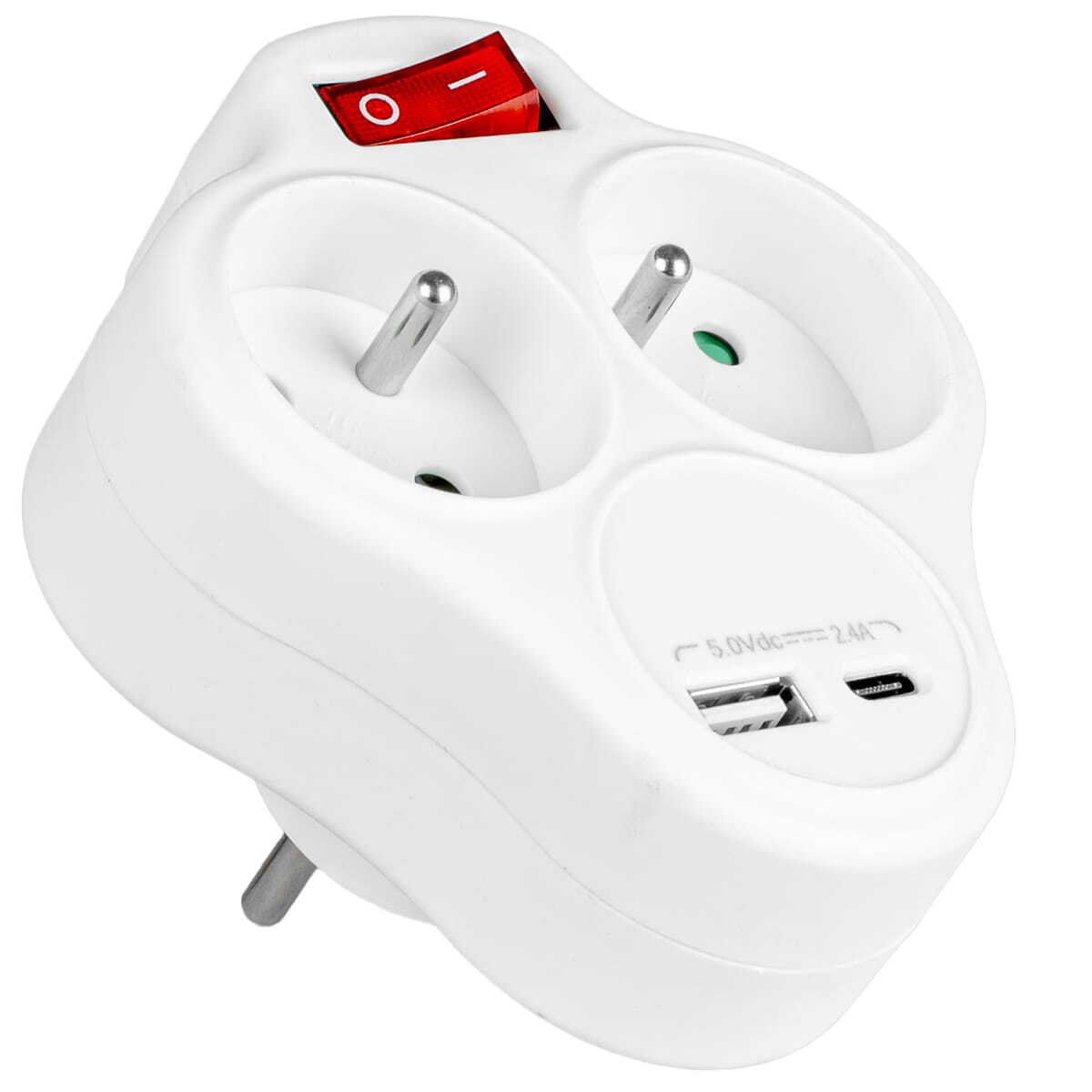 Rozgałęźnik Vayox VA0284 2 gniazda + USB-C + USB A Przełącznik Biały