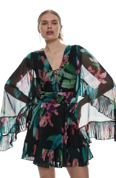 KAREN MILLEN SUKIENKA W KWIATY CZARNA 40 Y1O