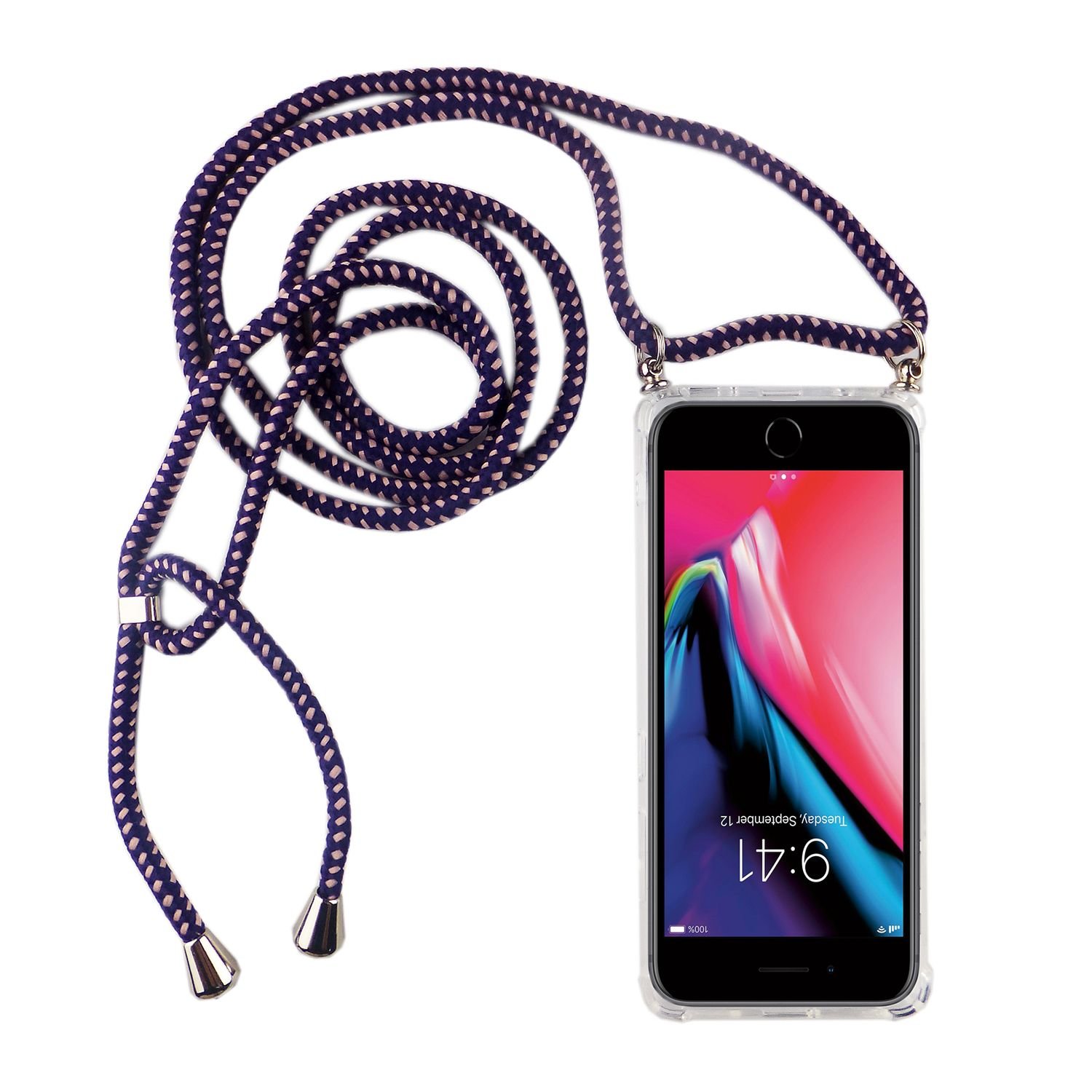 Etui na telefon komórkowy Apple iPhone z łańcuszkiem, smukłe etui na telefon komórkowy z paskiem na przewód, Do telefonu komórkowego: Apple iPhone 8 Plus (5,5 cala), Wybierz pasek: Fioletowy