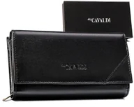 Portfele - Duży czarny skórzany portfel damski na zatrzask i suwak 4U CAVALDI rozbudowany na gotówkę i karty schowek na suwak schowek na rewersie ochrona RFID .. - miniaturka - grafika 1
