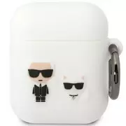 Akcesoria do słuchawek - Etui ochronne na słuchawki Karl Lagerfeld do AirPods 1/2 cover biały/white Silicone Karl & Choupette - miniaturka - grafika 1