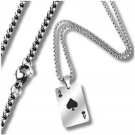 Naszyjniki męskie - Męski naszyjnik srebrny stal chirurgiczna blaszka AS PIK stylowy łańcuch - miniaturka - grafika 1