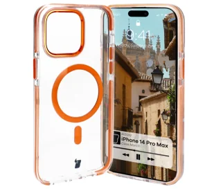 Bizon Etui z pierścieniem magnetycznym Case Marco do iPhone 14 Pro Max, przezroczyste z pomarańczową ramką - Etui i futerały do telefonów - miniaturka - grafika 1