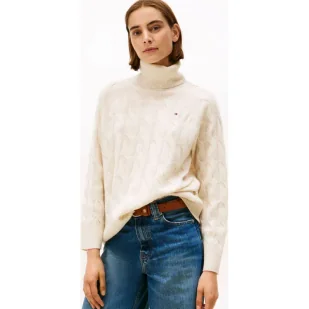 Tommy Hilfiger Wełniany golf Loose fit - Swetry damskie - miniaturka - grafika 1