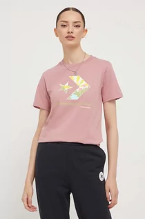Koszulki sportowe damskie - Converse t-shirt bawełniany kolor różowy - grafika 1
