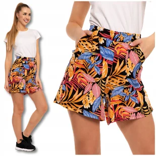 Damskie Szorty Kwiaty Gumka w Pasie Wiskoza Klasyczne Przewiewne MORAJ L - Spodenki damskie - miniaturka - grafika 1