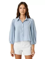 Koszulki i topy damskie - Koton Damska koszulka oversized Viscose Puff Sleeve Check Button Detail Shirt, Blue Check (03t), 38 - miniaturka - grafika 1