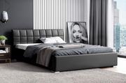 Łóżka - Łóżko tapicerowane pikowane Kendi 140x200 Czarne Metalowy Stelaż - miniaturka - grafika 1