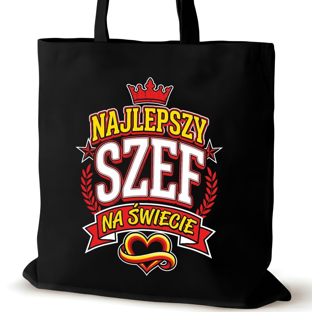 Torba bawełniana czarna dla SZEFA na ramię śmieszna najlepszy serca