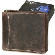 Portfele - Portfel skórzany zasuwany duży poziomy RFiD nubuk brąz Beltimore H01 - miniaturka - grafika 1