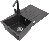 Zlewozmywaki z baterią - Mexen Cesar zlewozmywak granitowy 1-komorowy z ociekaczem i baterią kuchenną Rita, czarny nakrapiany - 6514-76-670300-76 - miniaturka - grafika 1