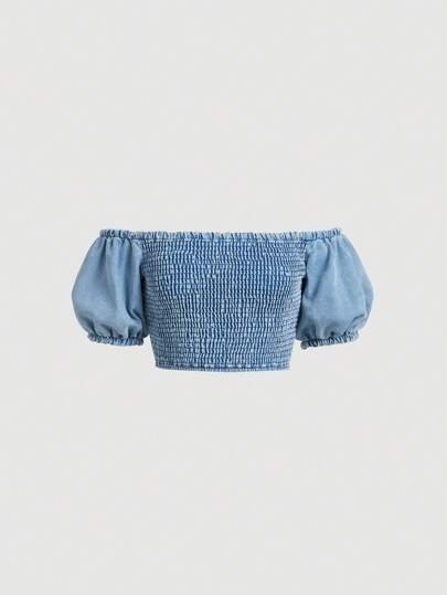 SHEIN TOP JEANSOWY NIEBIESKI KRÓTKI 162/166 ŁWE