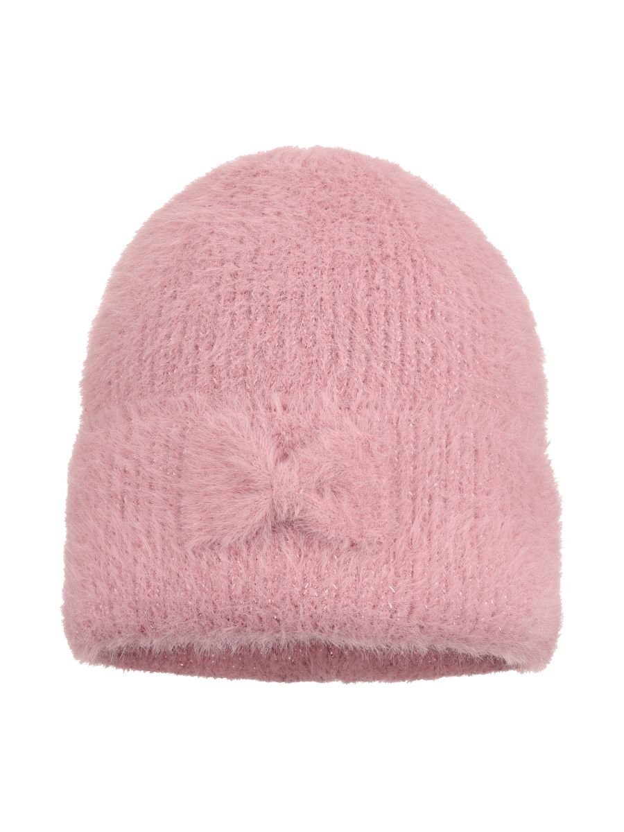 Dziewczęca czapka zimowa z kokardką ciemnoróżowa Ambra r.44/46