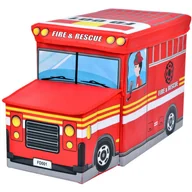 Pufy i podnóżki - Czerwone składane pudełko na zabawki straż pożarna Biały połysk Z3-P02 - miniaturka - grafika 1