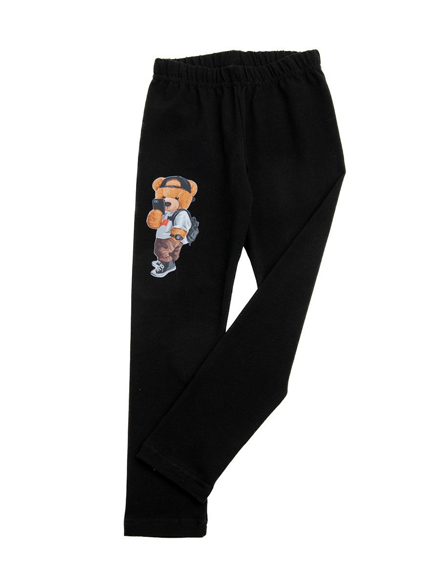 Dziewczęce legginsy z nadrukiem misia z telefonem czarne Tup Tup r.128