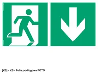 Tablice BHP - SIGNPROJECT AE099 - Kierunek do wyjścia ewakuacyjnego w dół prawostronny 600x300 - miniaturka - grafika 1