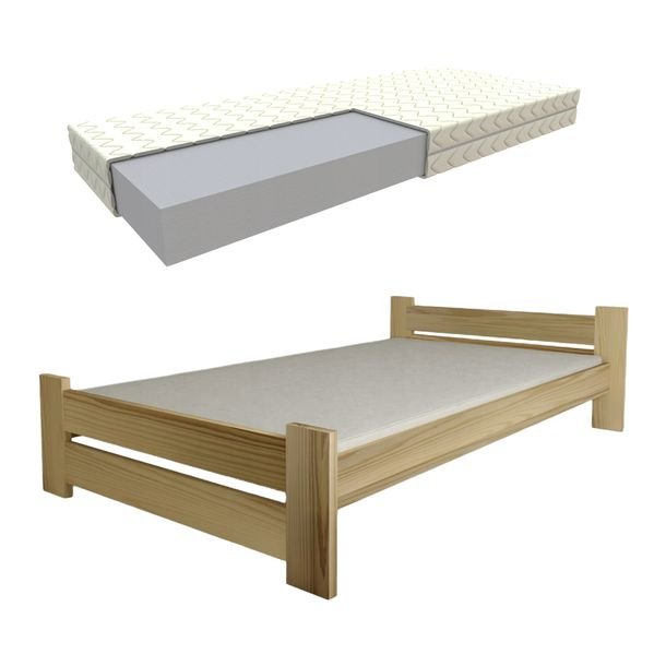 Łóżko Pojedyncze Eko Mini 90x200 Surowe + Materac Pianka Stelaż Gratis