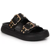 Klapki i japonki damskie - Klapki damskie z nitami czarne Bugatti JJ253070 - miniaturka - grafika 1