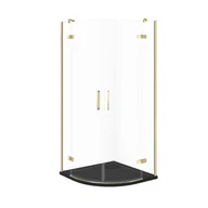 Kabiny prysznicowe - Kabina prysznicowa Cersanit Jota 80x80x195 półokrągła złoty transparentne z brodzikiem tako slim 4cm czarny mat S601-433 - miniaturka - grafika 1