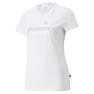 Damska koszulka z metalicznym logo Essentials+ PUMA White Silver Metallic - Koszulki sportowe damskie - miniaturka - grafika 1