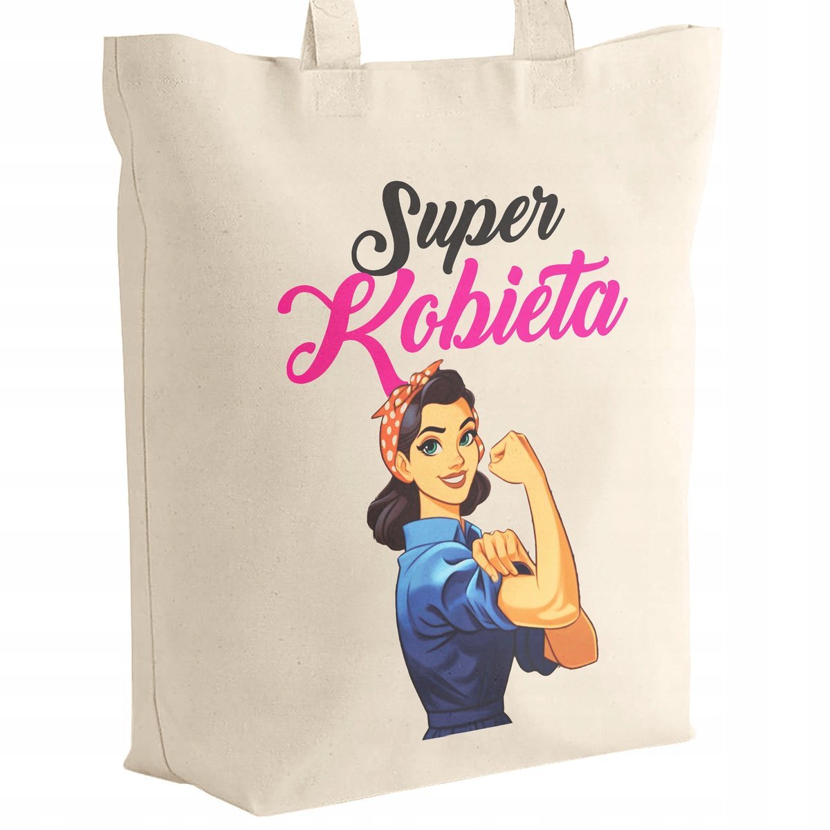 Torba bawełniana z dnem na zakupy Super Kobieta Z okazji Dnia Kobiet