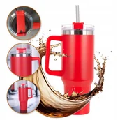 Kubki termiczne - ECARLA kubek termiczny z uchwytem i rurką 1l Czerwony CUP15 - miniaturka - grafika 1