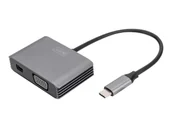 Złącza, przejściówki, adaptery - DIGITUS USB-C - mini DP + VGA Adapter 20cm 4K/30Hz silver aluminum housing - miniaturka - grafika 1