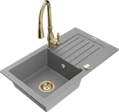 Zlewozmywaki z baterią - Mexen Pablo zlewozmywak granitowy 1-komorowy z ociekaczem i baterią kuchenną Savita, szary - 6510-71-672601-50 - miniaturka - grafika 1