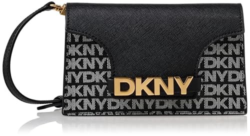 DKNY Damski portfel Avril na sznurkowym kopertówce, czarne logo/czarny, jeden rozmiar, kopertówka