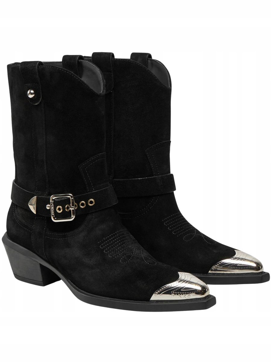 Kowbojki skórzane damskie Pinko SD0197P002 czarny - Shoes: 36