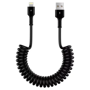 Kabel Alogy do ładowania spiralny samochodowy do iPone 3A 150cm USB A-Lightning czarny - Kable USB - miniaturka - grafika 1